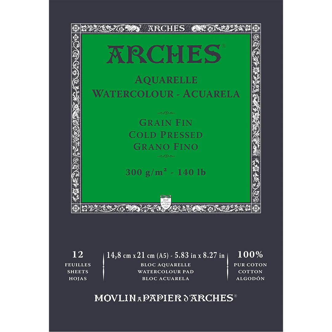 Arches Aquarelle Cold Pressed Pad  14.8 x 21 Natural White