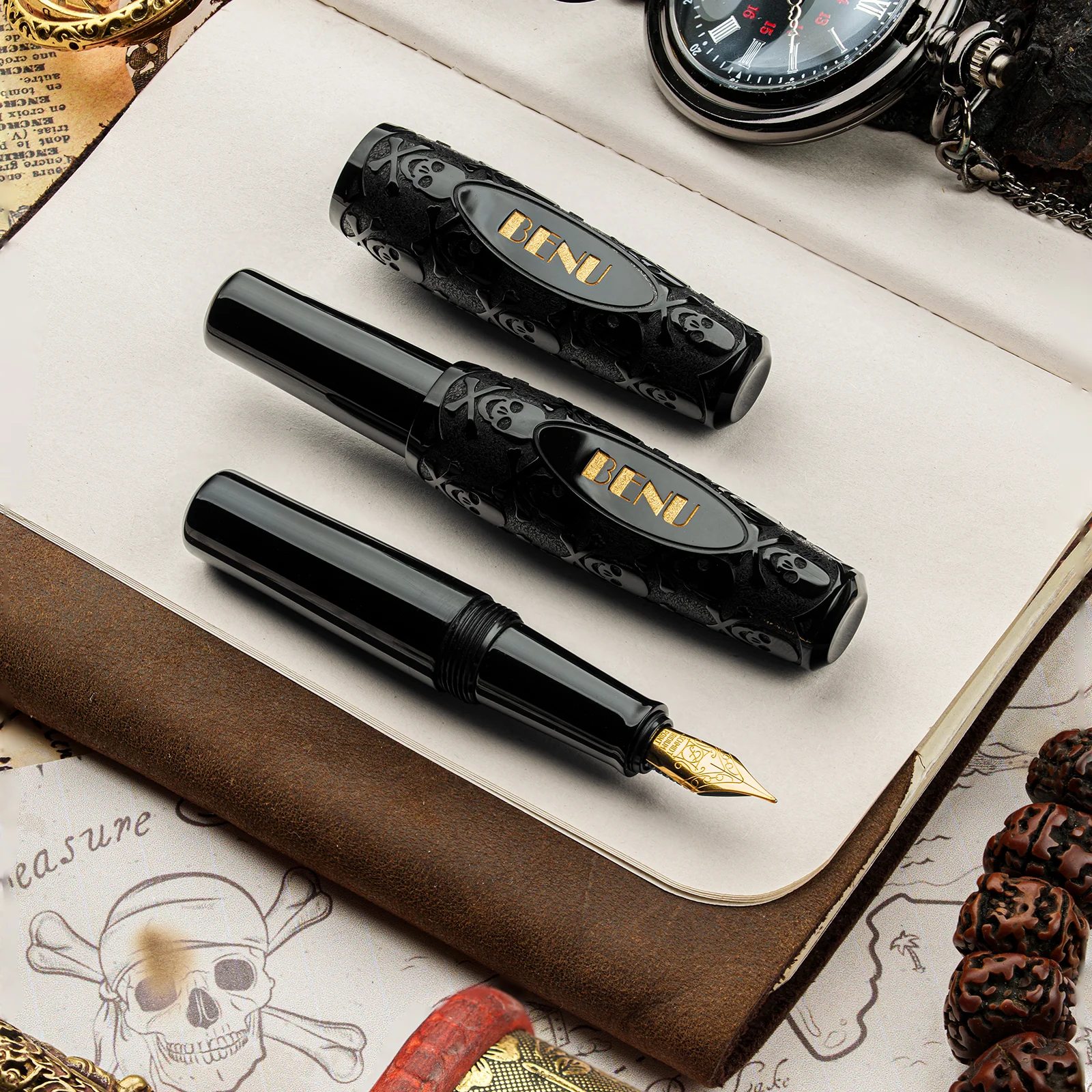 Benu Pixie Pocket Fountain Pen Jolly Roger Deep Black - Image 3