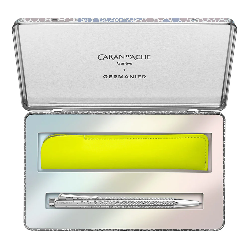 Caran d'Ache Limited Edition Germanier Ecridor Ballpoint Pen and Leather Case Set Neon Yellow - Image 5