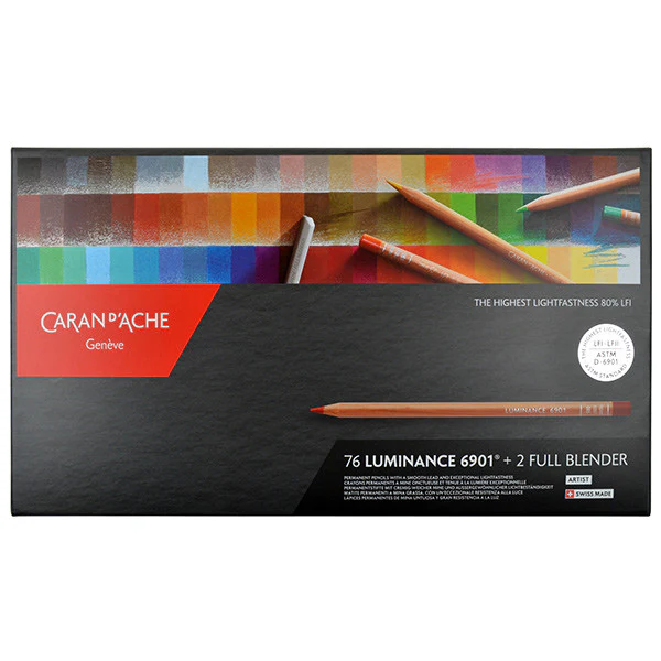Caran d'Ache Luminance 6901 Box of 76 Assorted Coloured Pencils + 2 blenders