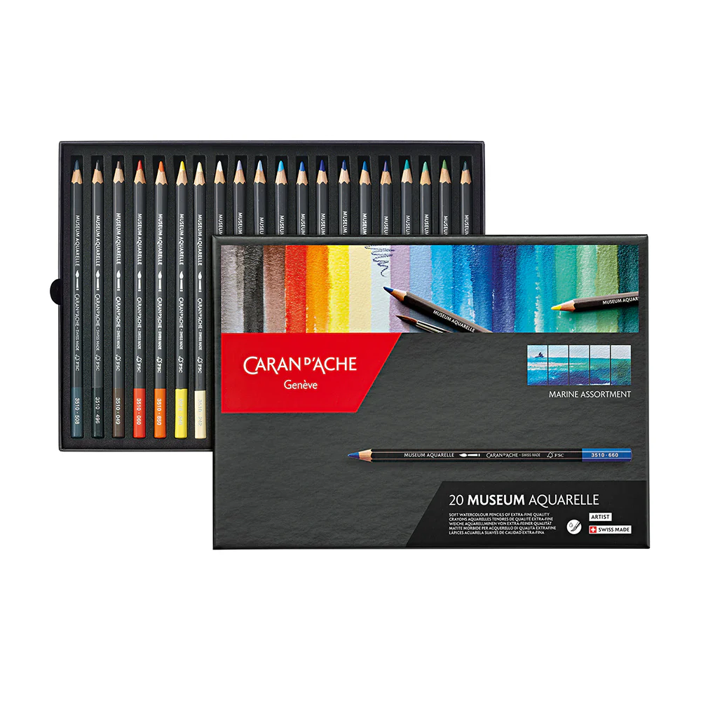 Caran d'Ache Museum Aquarell Watercolour Pencil Box of 20 Marine - Image 3