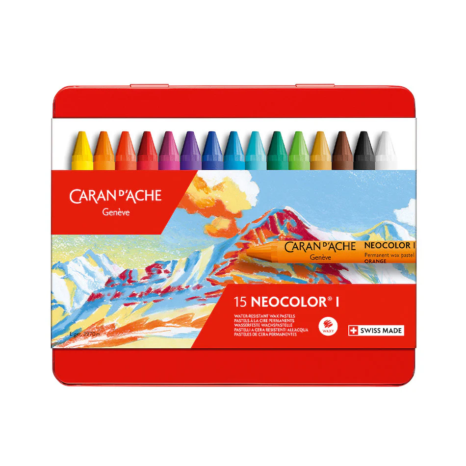 Caran d'Ache Neocolor I Water Resistant Wax Pastels Box of 15