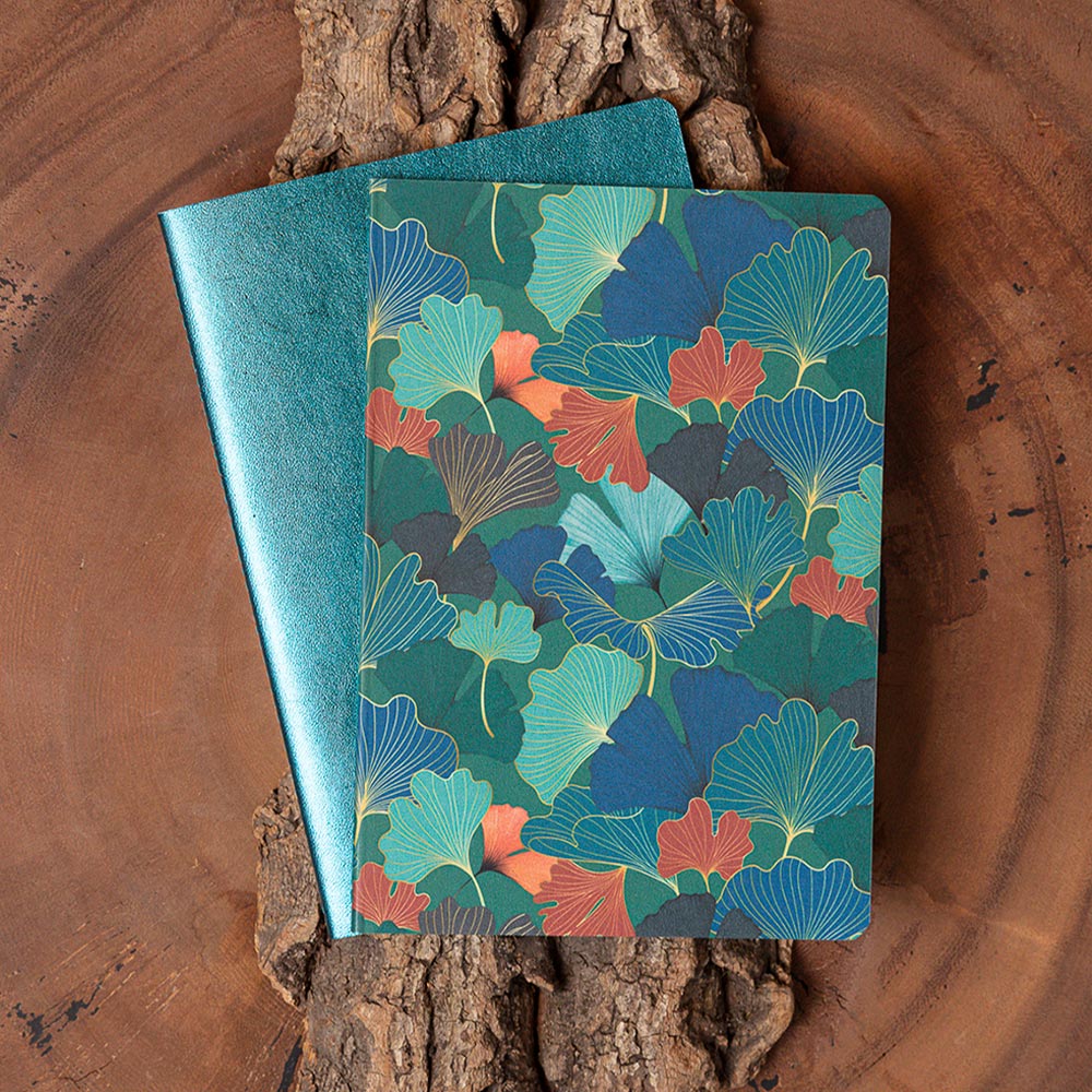 Clairefontaine Ginkgo Set of 2 Stapled Notebooks Sewn On Spine A5 - Image 2