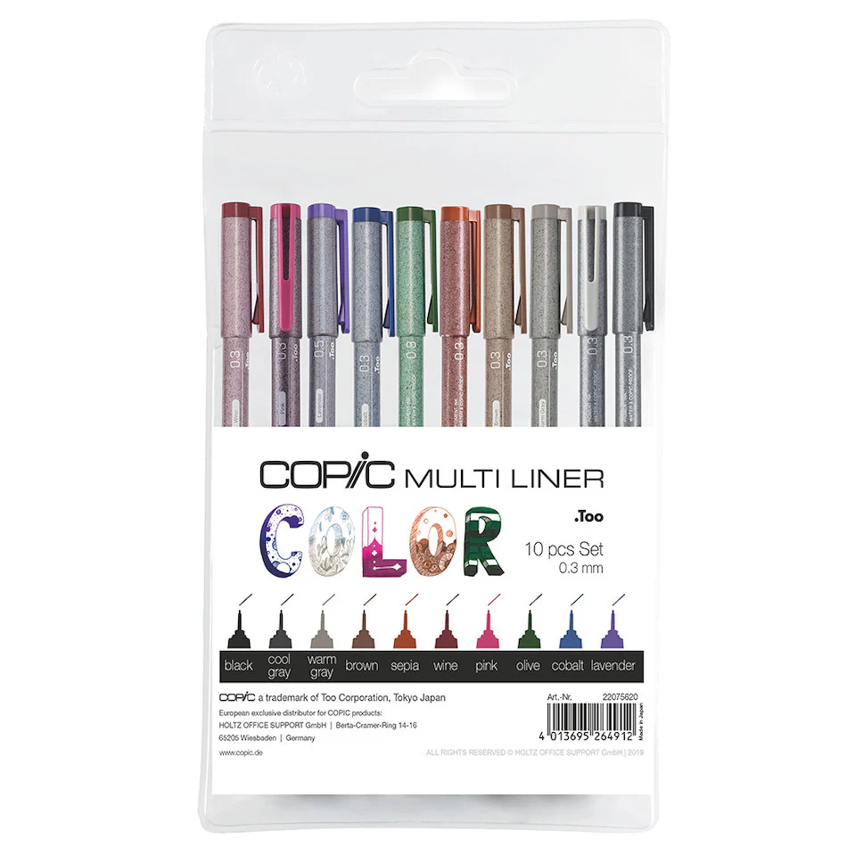 Copic MultiLiner Drawing Pen 0.3mm Assorted Set of 10