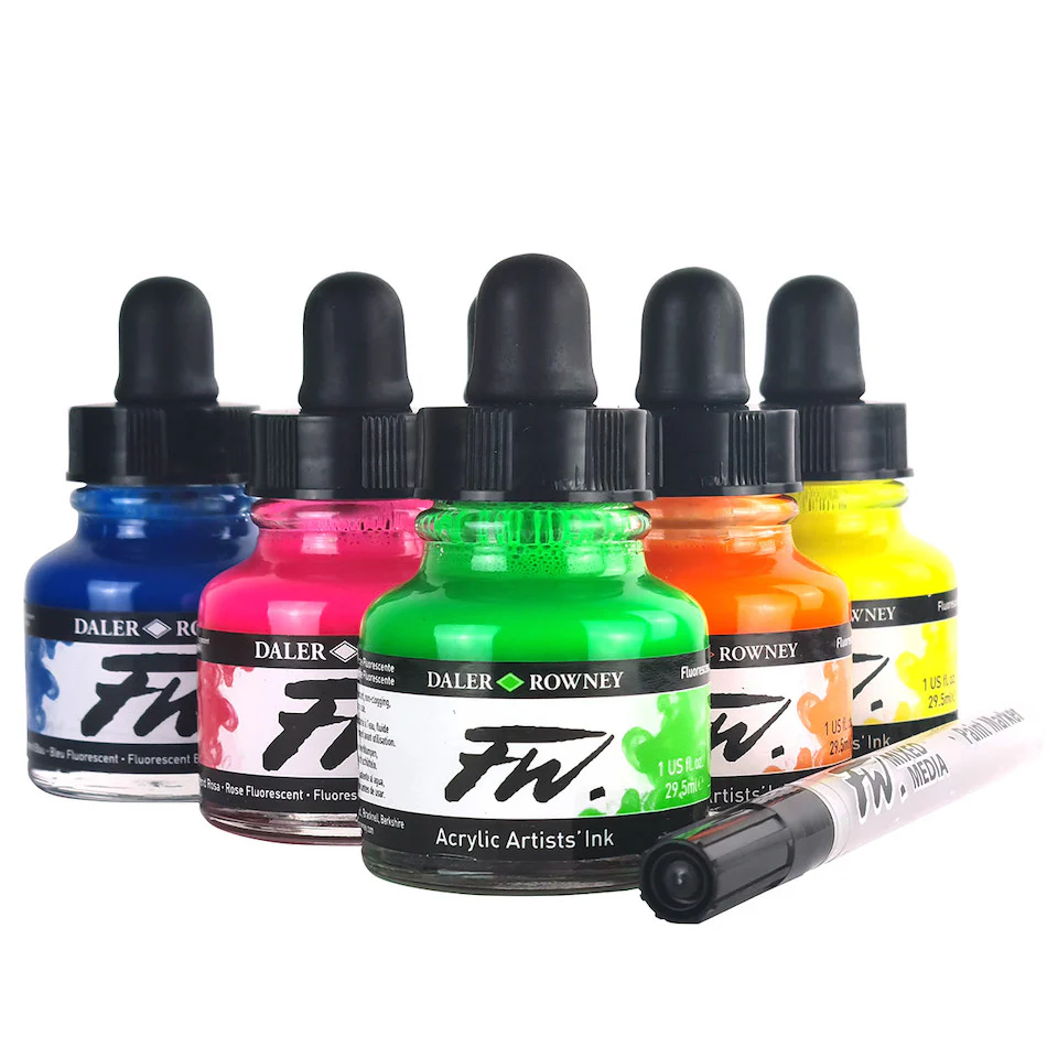 Daler-Rowney FW Artists Acrylic Ink 29.5ml Set of 6 Neon Ink
