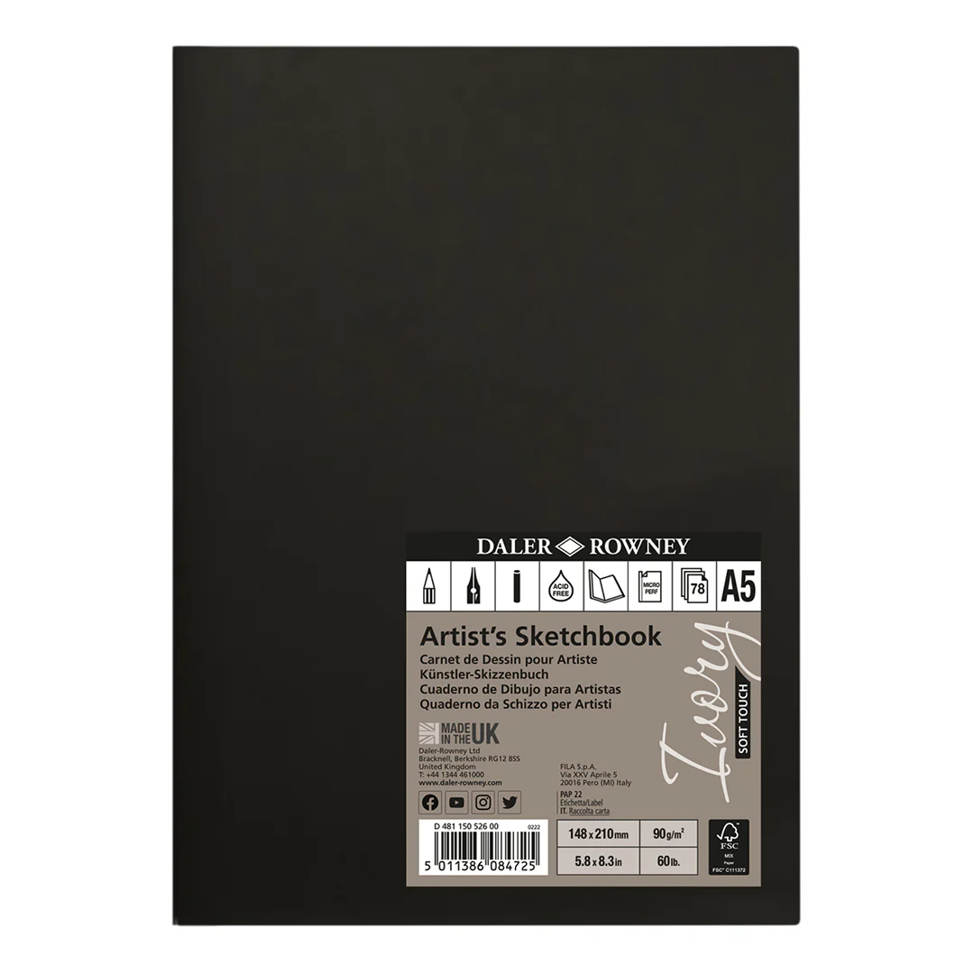 Daler-Rowney Ivory Soft Touch Softbound Sketchbook A5 Portrait 90G 78 Sheets