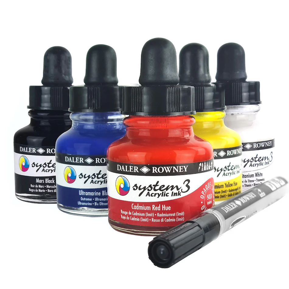 Daler-Rowney System3 Acrylic Ink 29.5ml Introduction Set of 6