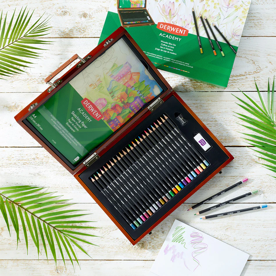 Derwent Academy Colouring Pencil Set in Wooden Box - Image 2