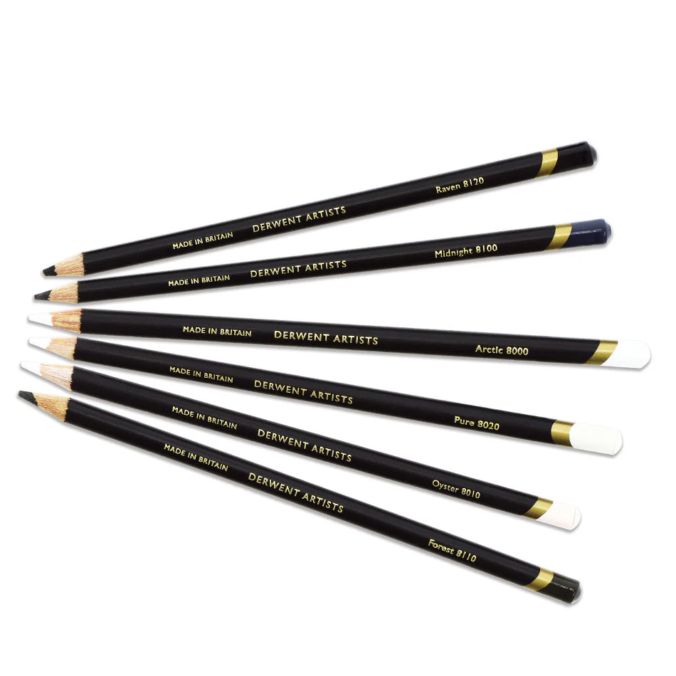 Derwent Artists Coloured Pencils Black and White Tin of 6 - Image 3