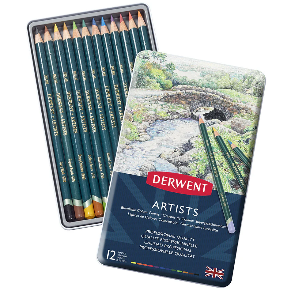 Derwent Artists Coloured Pencils Tin of 12 - Image 2