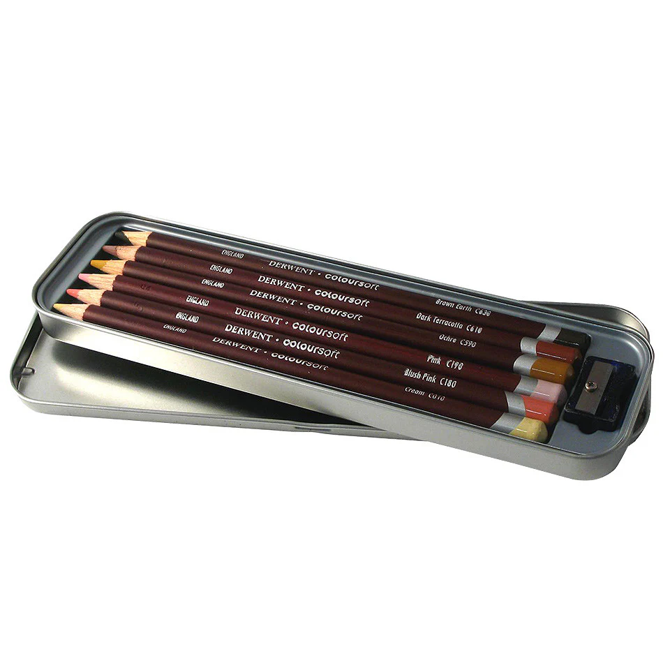 Derwent Coloursoft Coloured Pencil Skintones Tin of 6 - Image 2