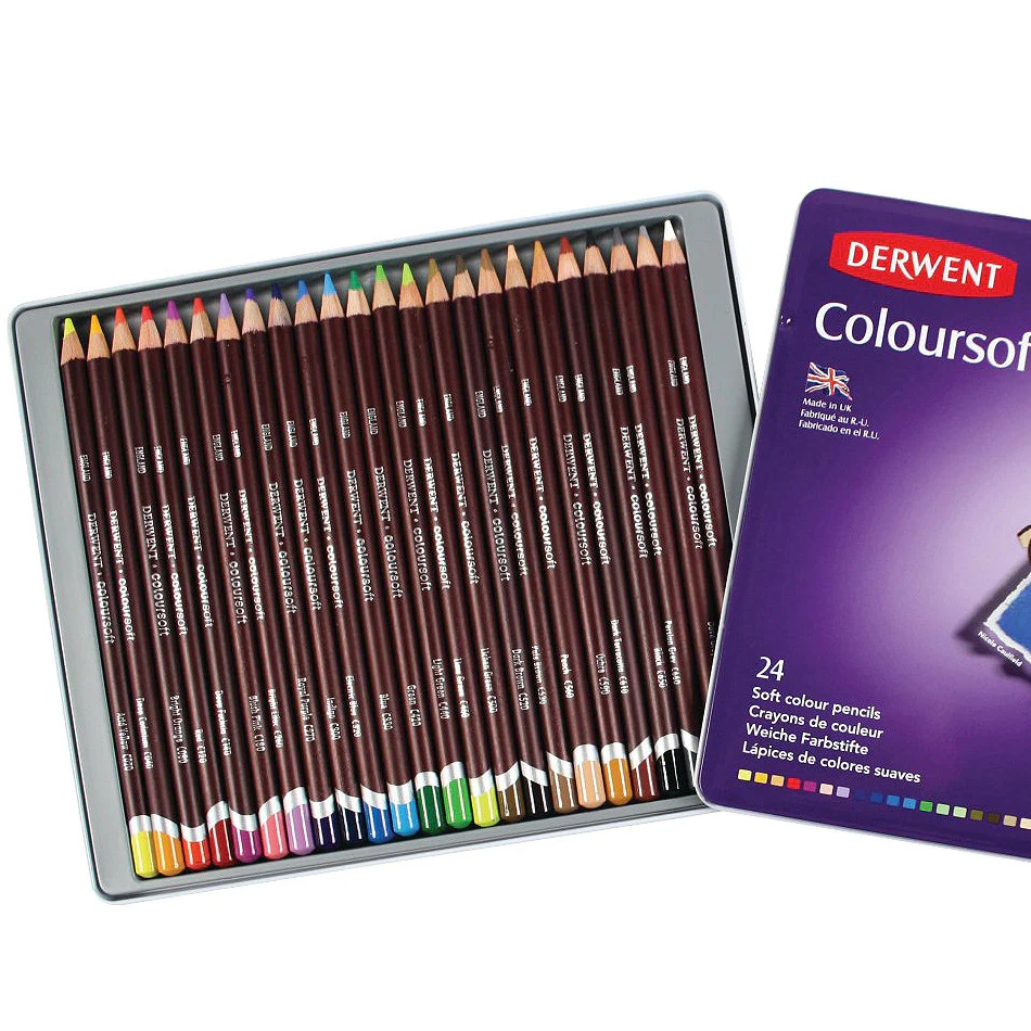 Derwent Coloursoft Coloured Pencil Tin of 24 - Image 3