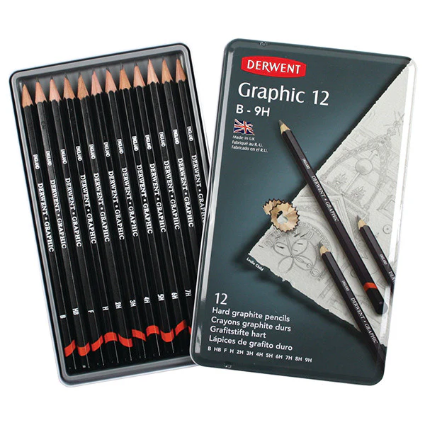 Derwent Graphic Graphite Pencil Tin of 12 Hard Grades - Image 2
