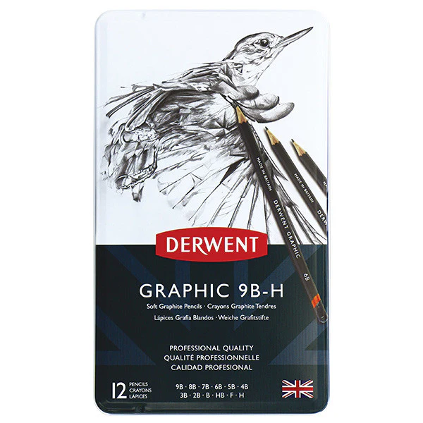 Derwent Graphic Graphite Pencil Tin of 12 Soft Grades
