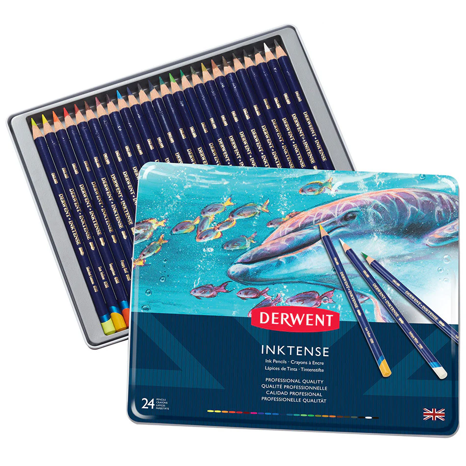 Derwent Inktense Coloured Pencils Tin of 24 - Image 2
