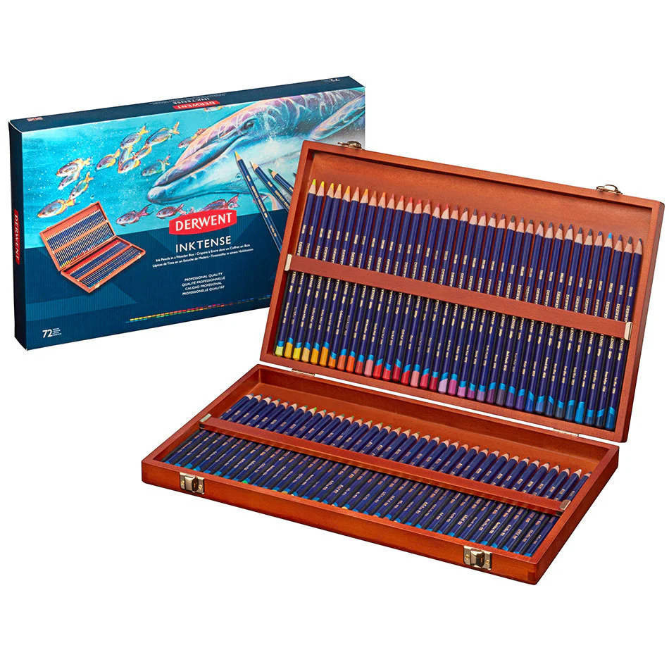 Derwent Inktense Coloured Pencils Wooden Box of 72