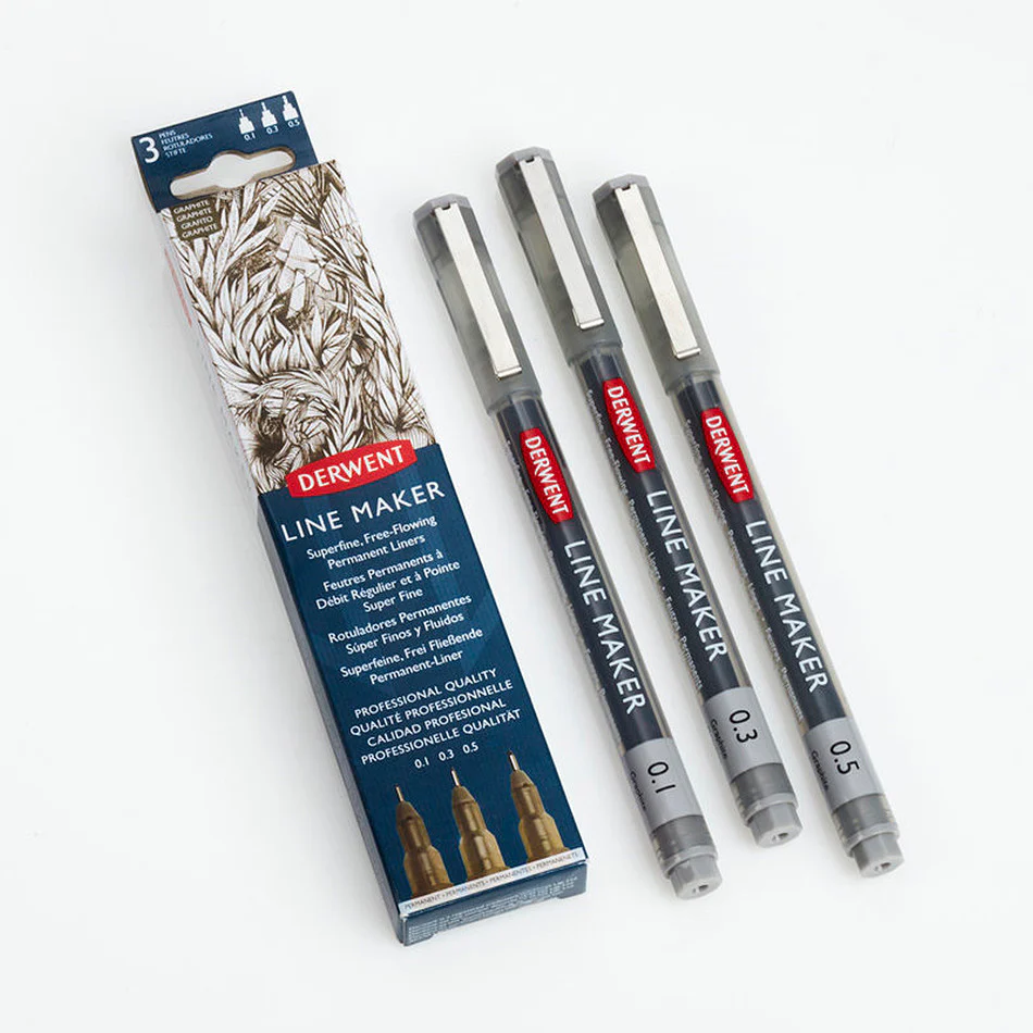 Derwent Line Maker Drawing Pen Graphite Grey Set of 3 - Image 2