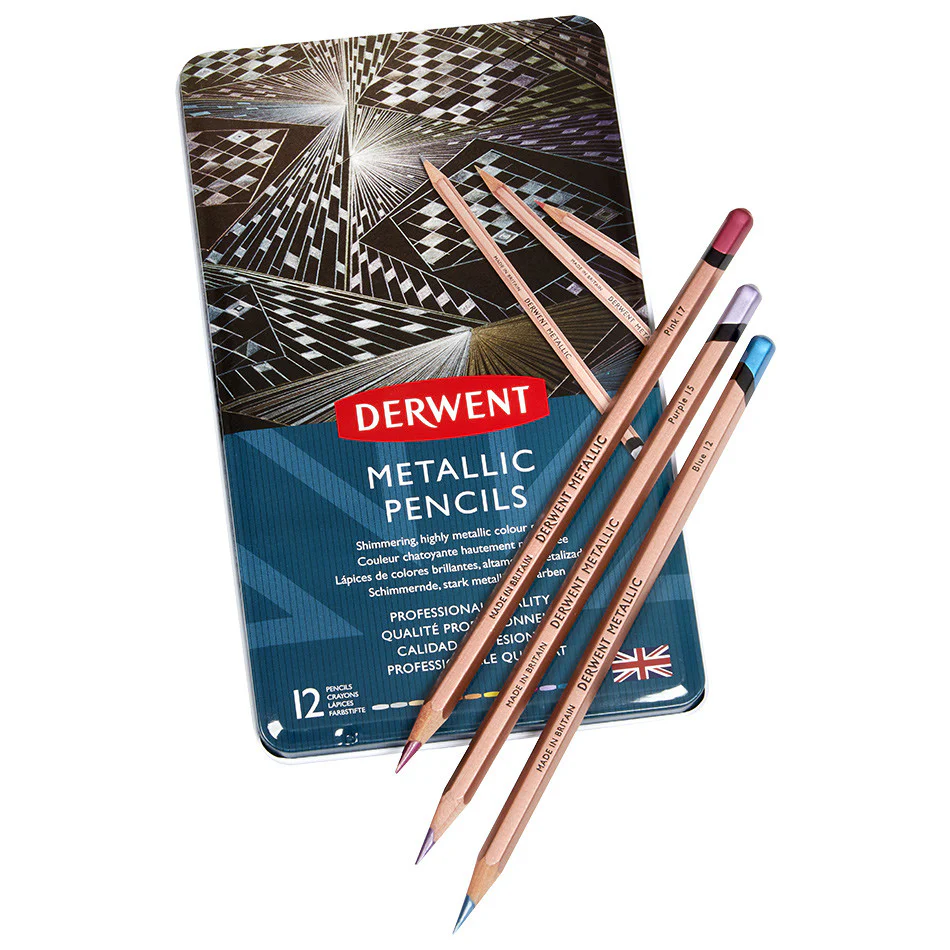 Derwent Metallic Pencils Tin of 12 - Image 2