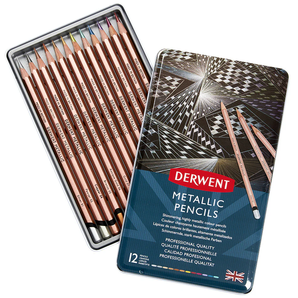Derwent Metallic Pencils Tin of 12 - Image 3