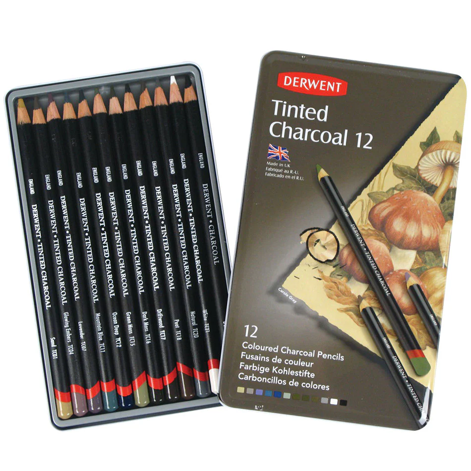 Derwent Tinted Charcoal 12 Piece Tin - Image 2