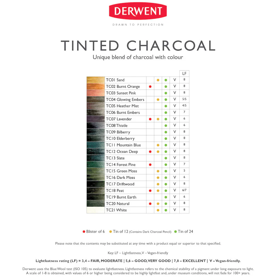 Derwent Tinted Charcoal 12 Piece Tin - Image 3