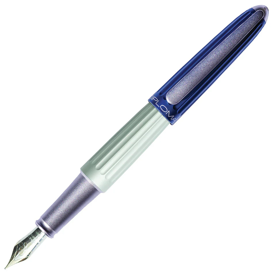 Diplomat Aero Fountain Pen Blue Silver 14ct Gold Nib Medium