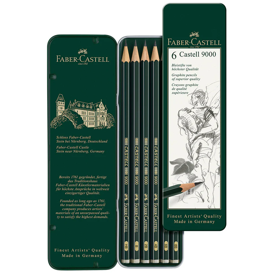 Faber-Castell 9000 Pencil Tin of 6 - Image 2