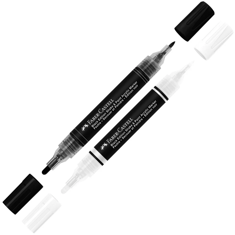 Faber-Castell Black Edition Shake & Paint Acrylic Markers Black and White Set of 2 - Image 2