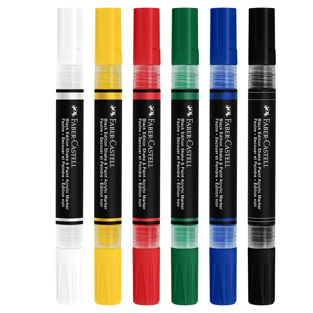 Faber-Castell Black Edition Shake & Paint Acrylic Markers Classic Colours Set of 6 - Image 3