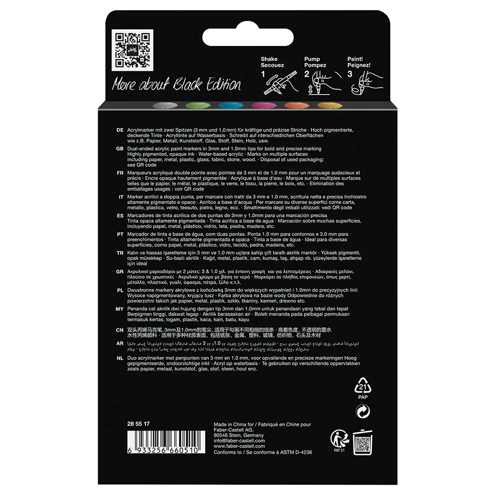 Faber-Castell Black Edition Shake & Paint Acrylic Markers Metallic Colours Set of 6 - Image 4