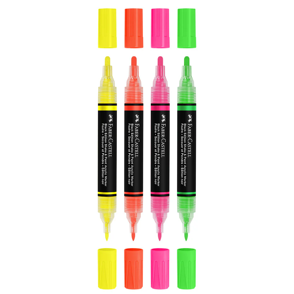 Faber-Castell Black Edition Shake & Paint Acrylic Markers Neon Colours Set of 4 - Image 2