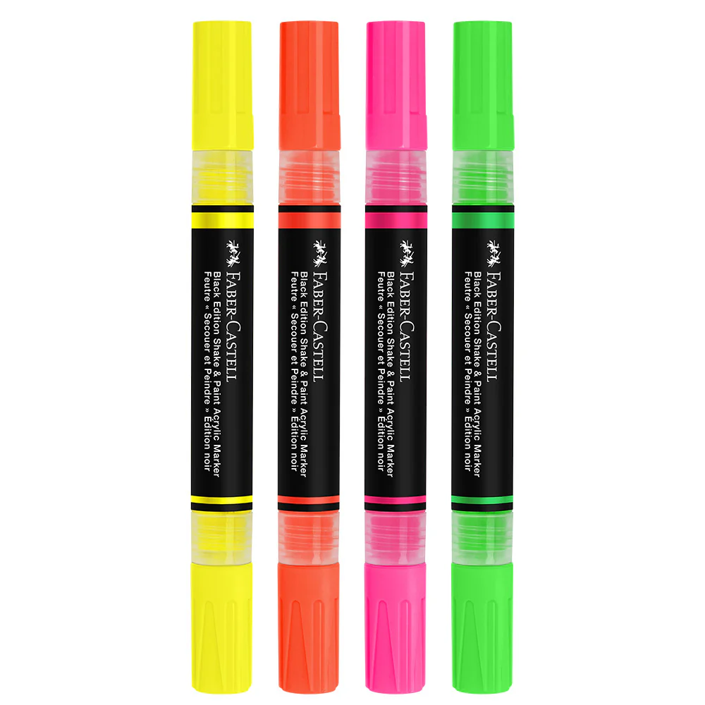 Faber-Castell Black Edition Shake & Paint Acrylic Markers Neon Colours Set of 4 - Image 3