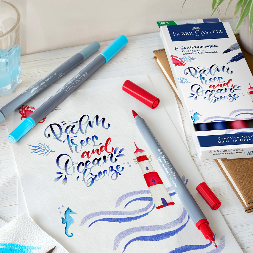 Faber-Castell Goldfaber Aqua Dual Marker Lettering Set of 6 Seaside - Image 2