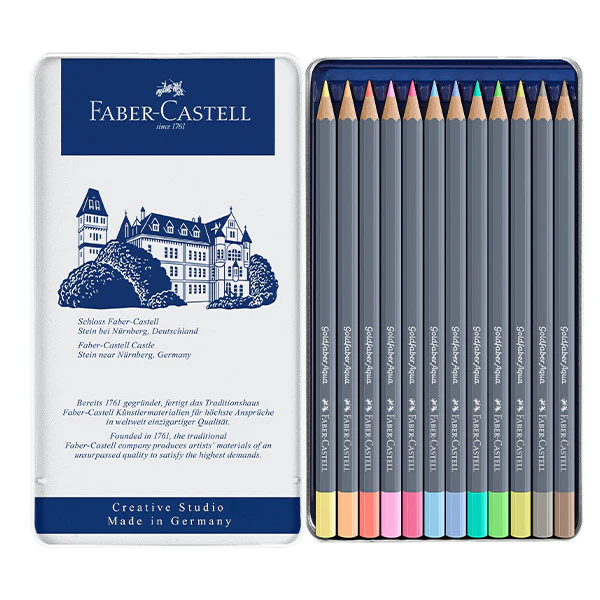Faber-Castell Goldfaber Aqua Watercolour Pencil Pastel Colours Tin of 12