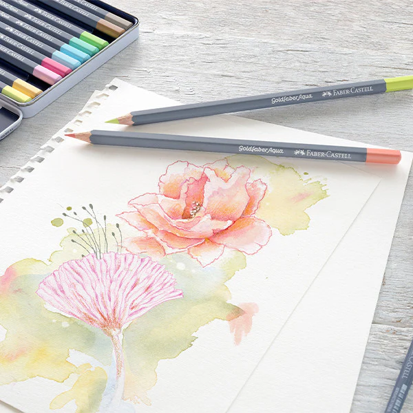 Faber-Castell Goldfaber Aqua Watercolour Pencil Pastel Colours Tin of 12 - Image 4