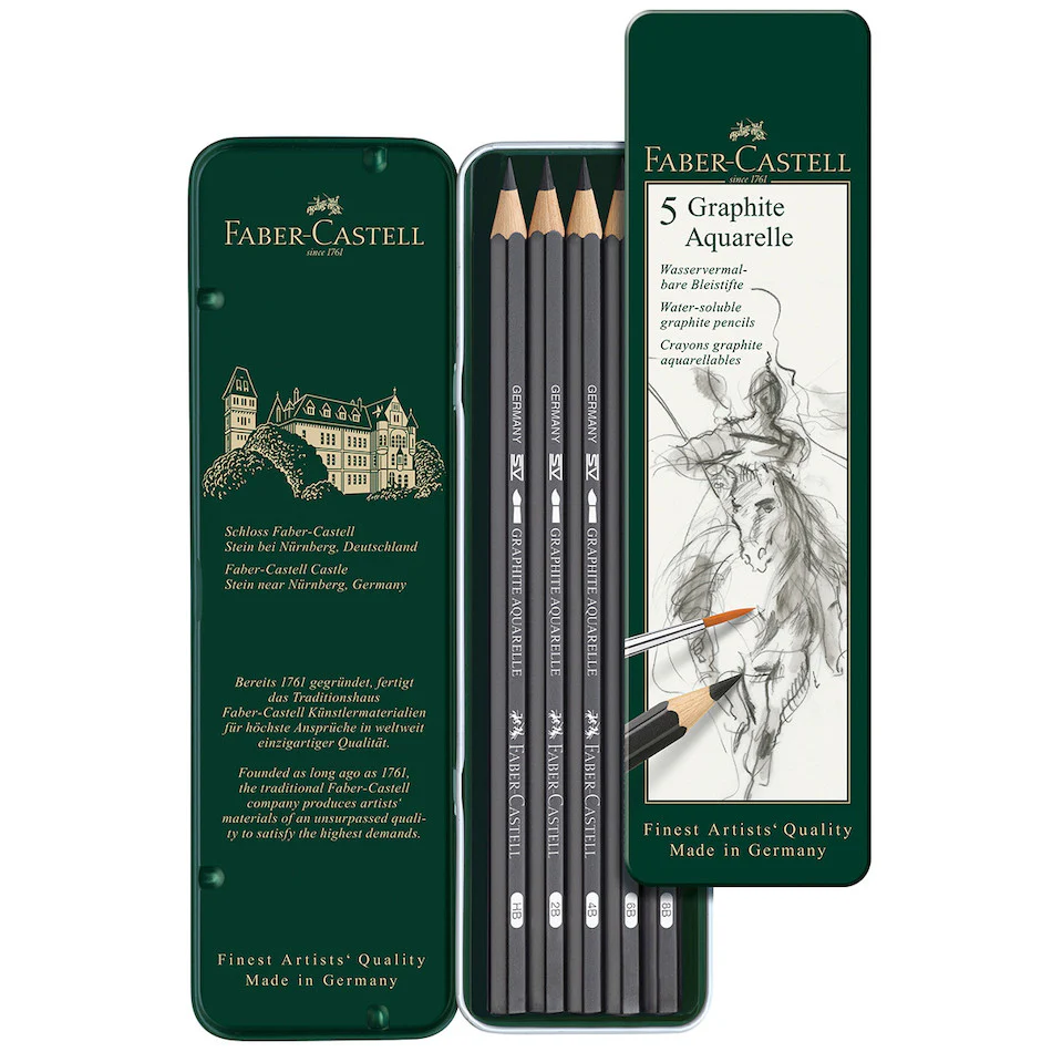 Faber-Castell Graphite Aquarelle Pencil Tin of 5 - Image 2