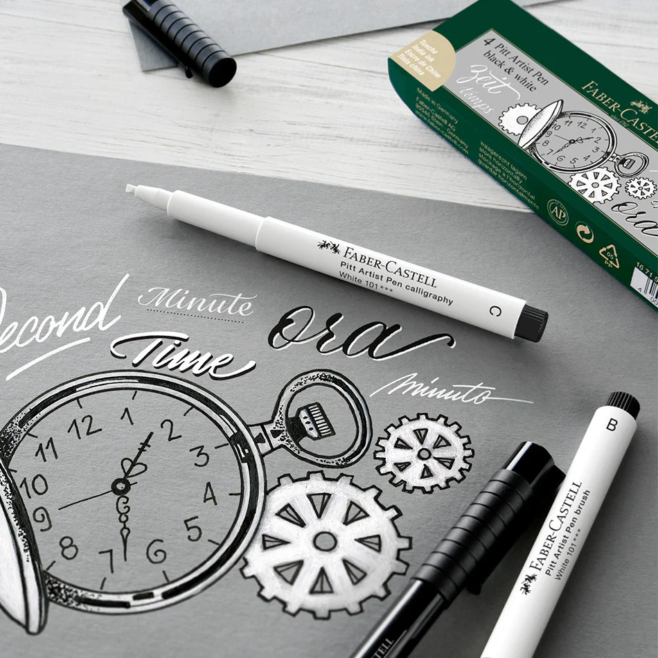 Faber-Castell Pitt Artist Pen Black & White Set of 4 - Image 2