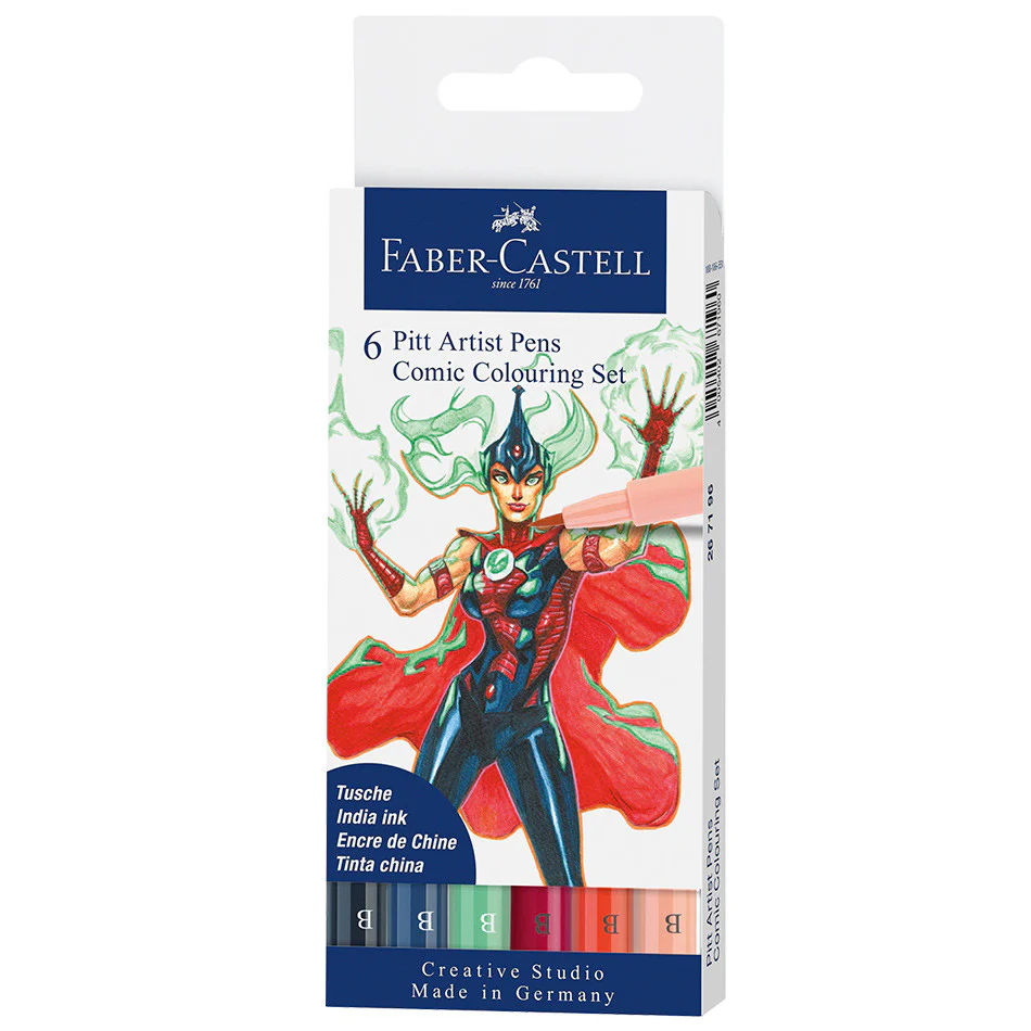Faber-Castell Pitt Artist Pen Comic Illustration Colours Set of 6