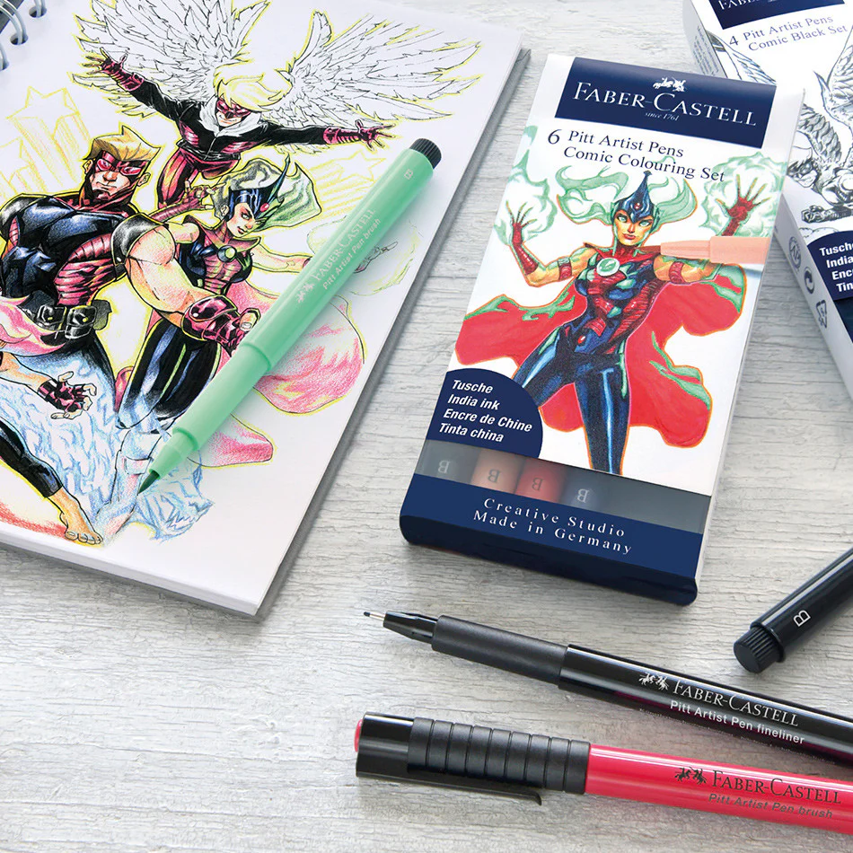 Faber-Castell Pitt Artist Pen Comic Illustration Colours Set of 6 - Image 2