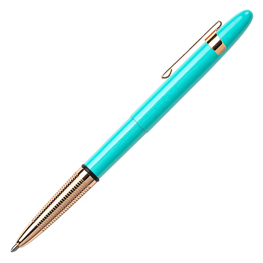 Fisher Space Pen Bullet Pressurised Ballpoint Pen Tahitian Blue with Gold Grip and Clip
