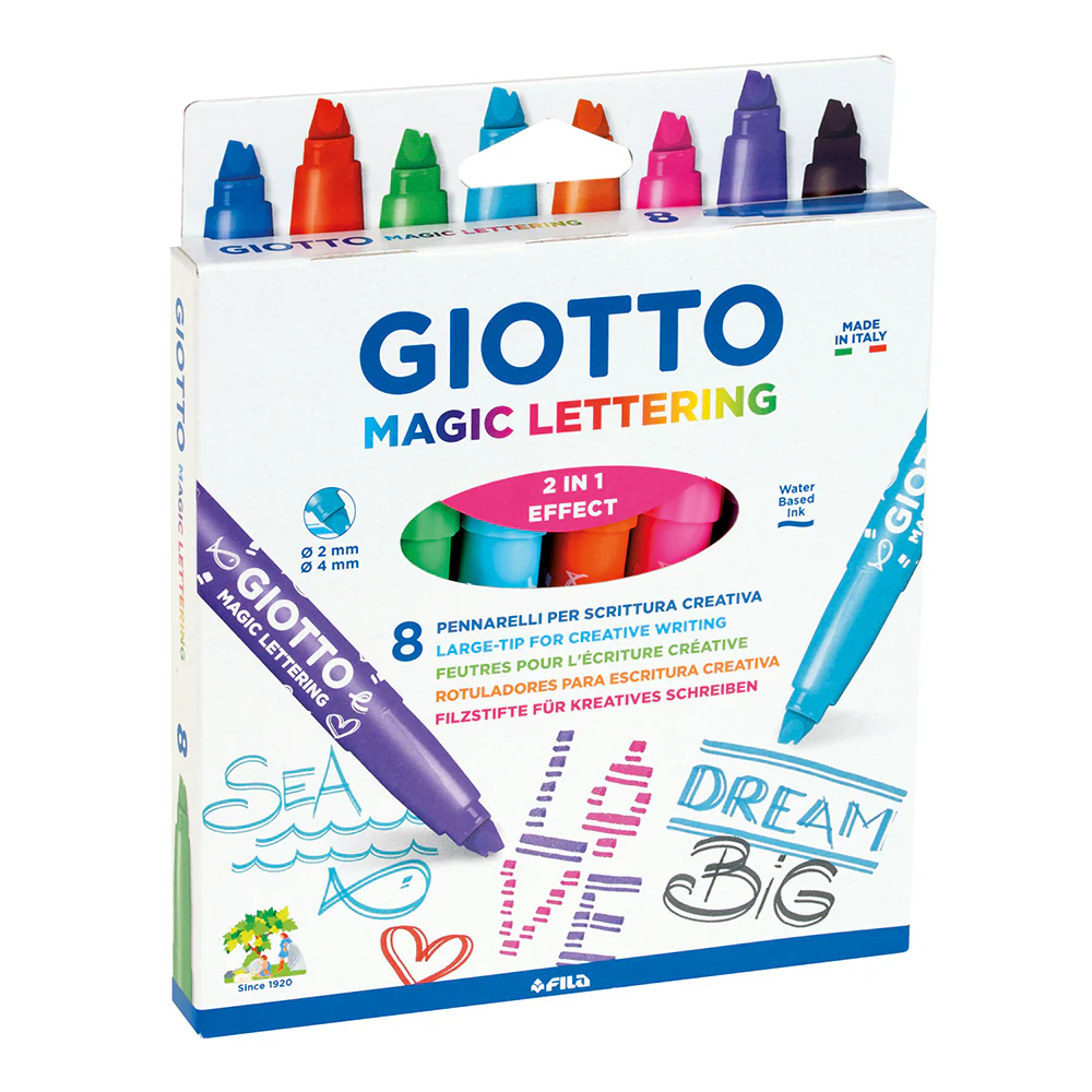 Giotto Turbo Giant Lettering Fibre Pens Special Tip Assorted Colours Set of 8