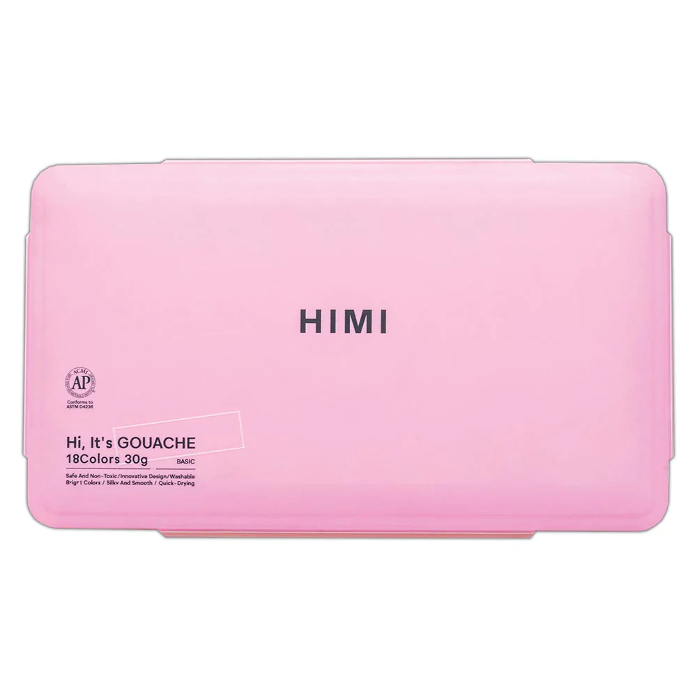 HIMI Jelly Cup Gouache Set of 18 Colours + 3 Brushes Pink Case - Image 7