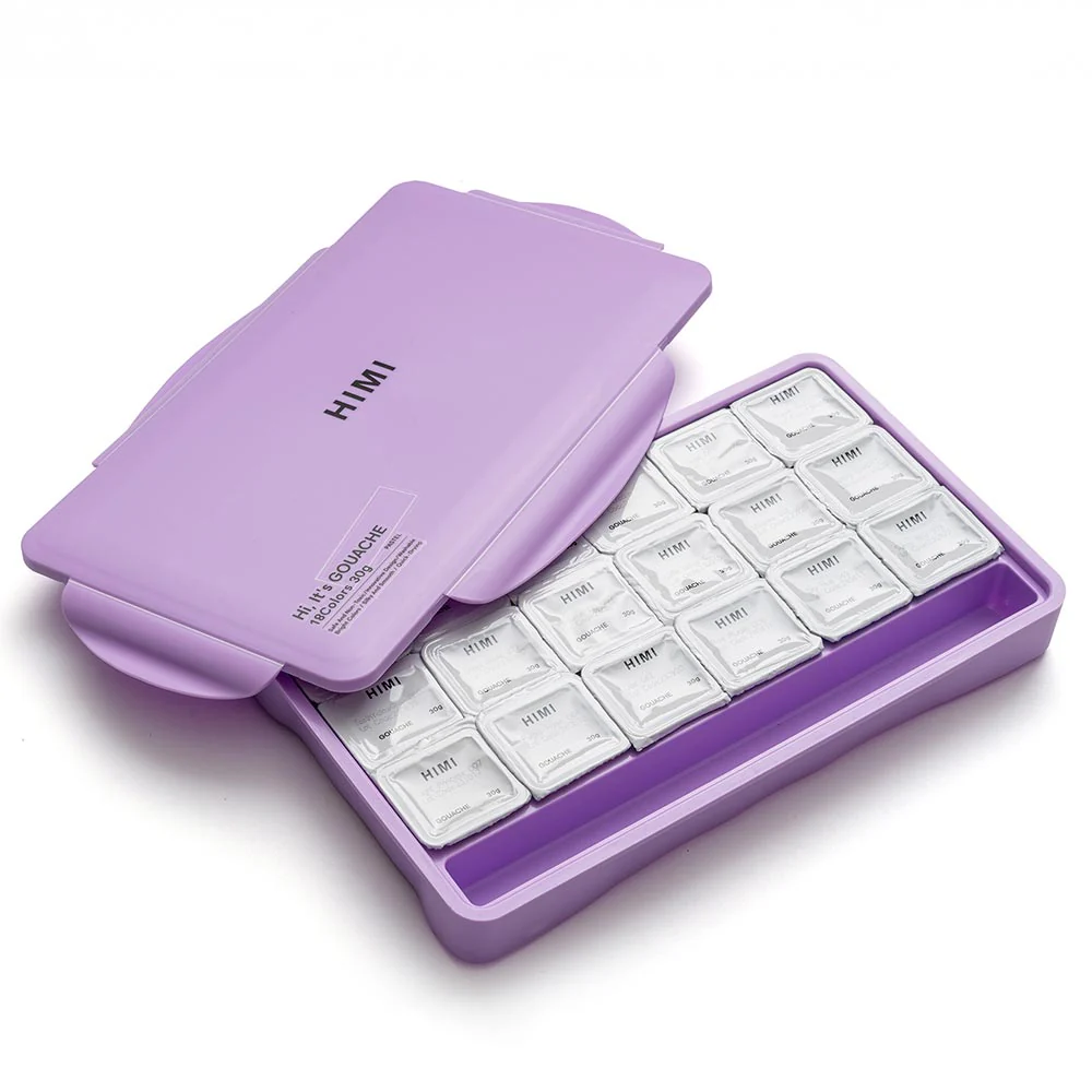 HIMI Jelly Cup Gouache Set of 18 Colours Purple Case Pastel Edition - Image 3