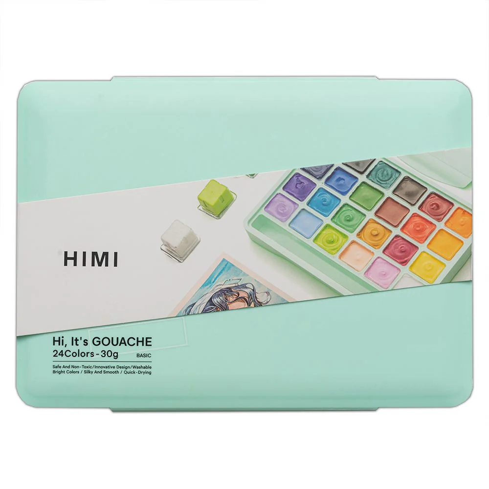 HIMI Jelly Cup Gouache Set of 24 Colours Green Case