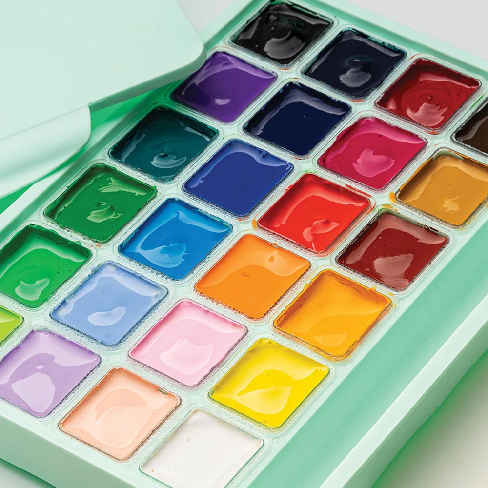 HIMI Jelly Cup Gouache Set of 24 Colours Green Case - Image 2