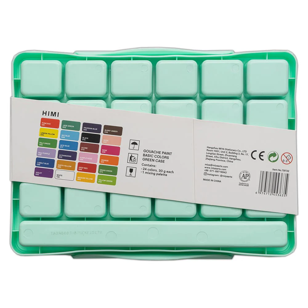 HIMI Jelly Cup Gouache Set of 24 Colours Green Case - Image 7