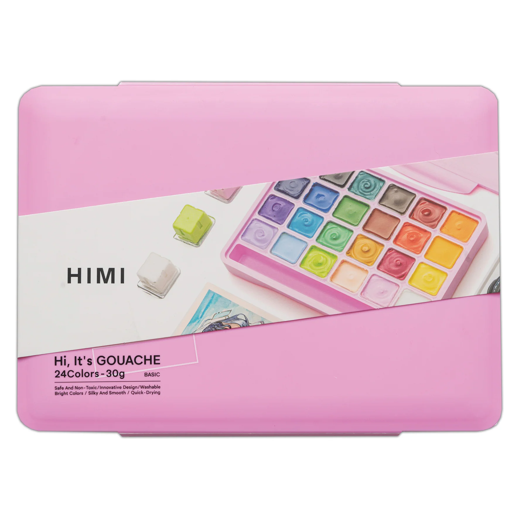 HIMI Jelly Cup Gouache Set of 24 Colours Pink Case - Image 4