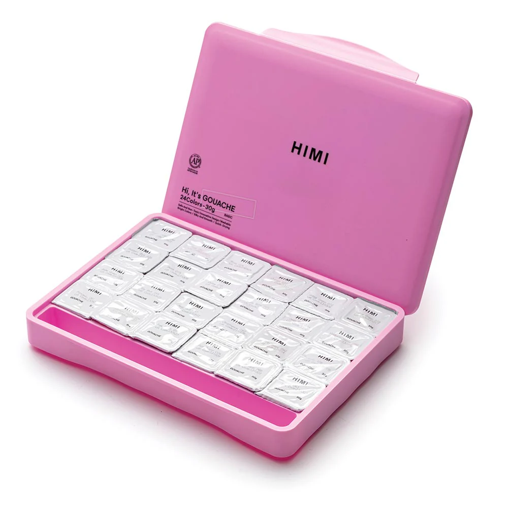 HIMI Jelly Cup Gouache Set of 24 Colours Pink Case - Image 6