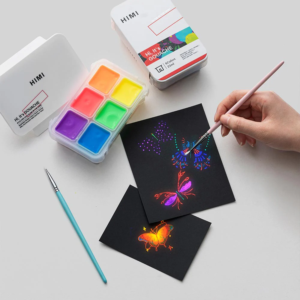 HIMI Jelly Cup Gouache Set of 6 Colours White Case Glow in the Dark Edition - Image 2