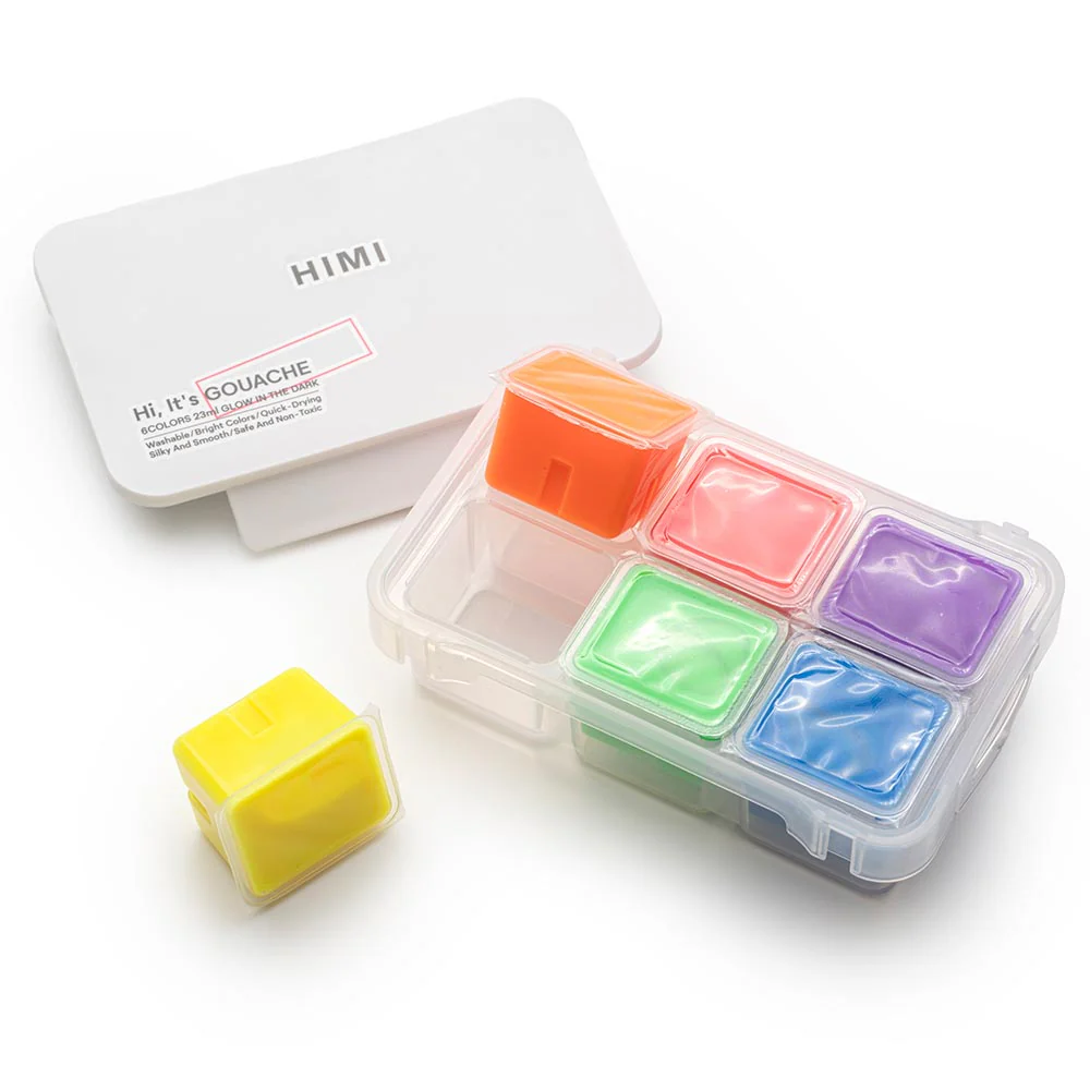 HIMI Jelly Cup Gouache Set of 6 Colours White Case Glow in the Dark Edition - Image 3